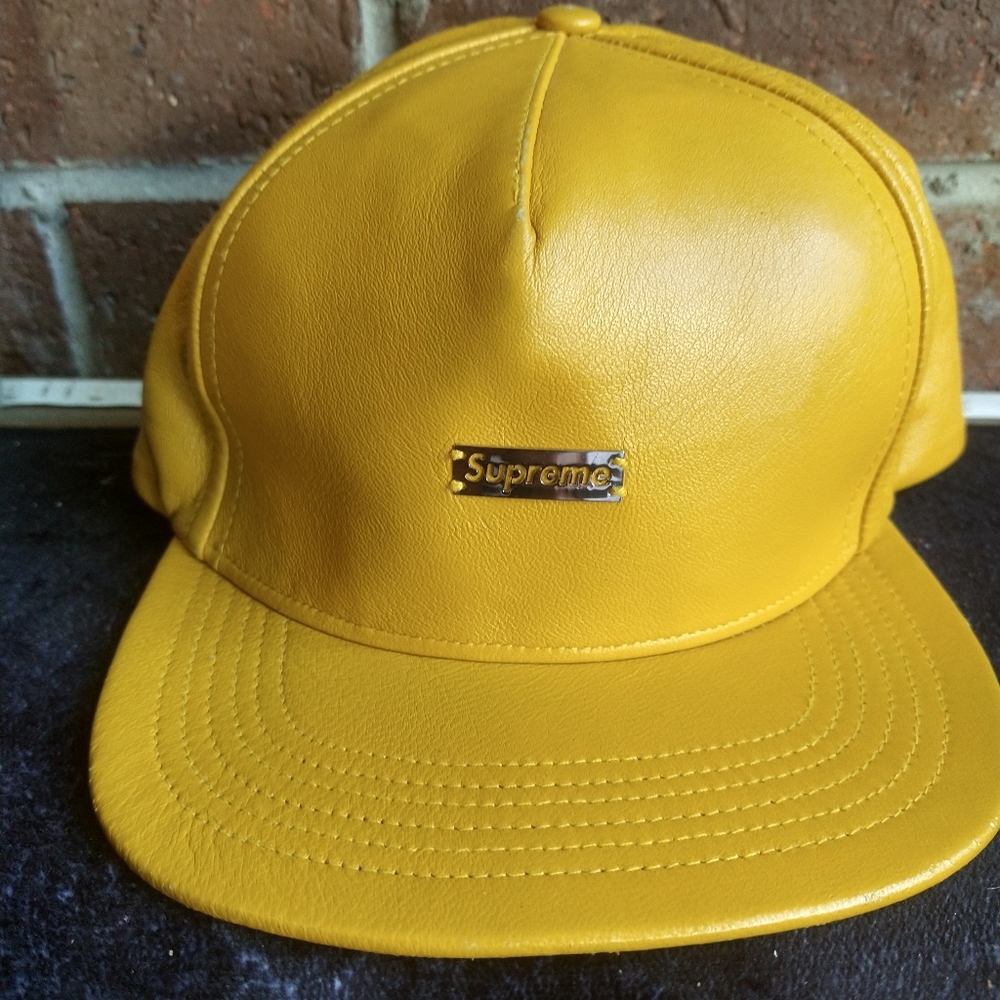 Supreme leather flat brim hat with gold box logo - Picture 2 of 13